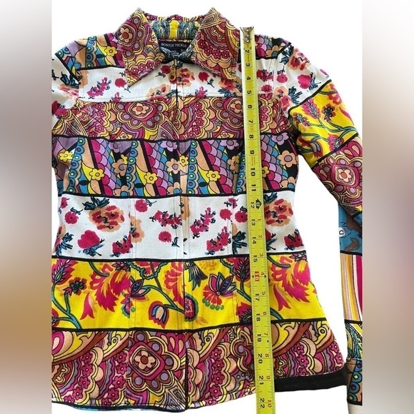 Boston Proper Mixed Print Boho Zip Front Jacket Top Patchwork Retro Style Size 2 - Picture 7 of 13